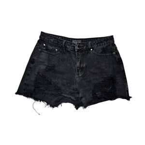American Bazi Black Denim Cut Off Shorts, Distressed, Women's Large, Jean Shorts